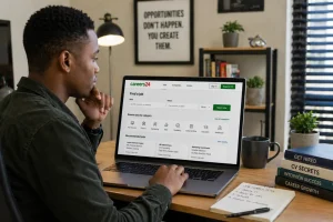 Person applying for jobs online using a job portal in South Africa