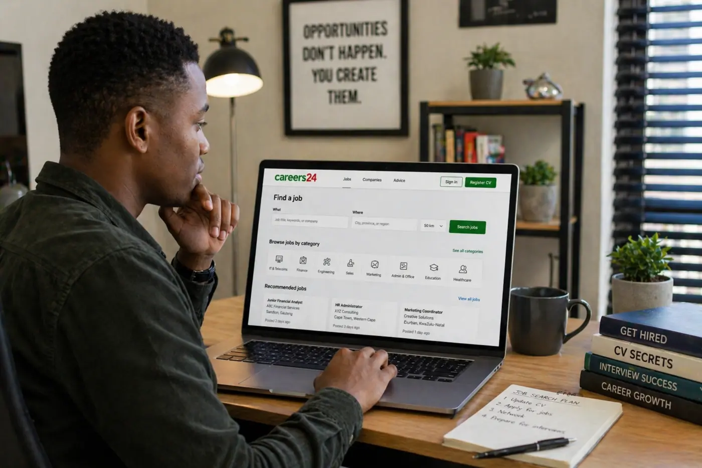 Person applying for jobs online using a job portal in South Africa