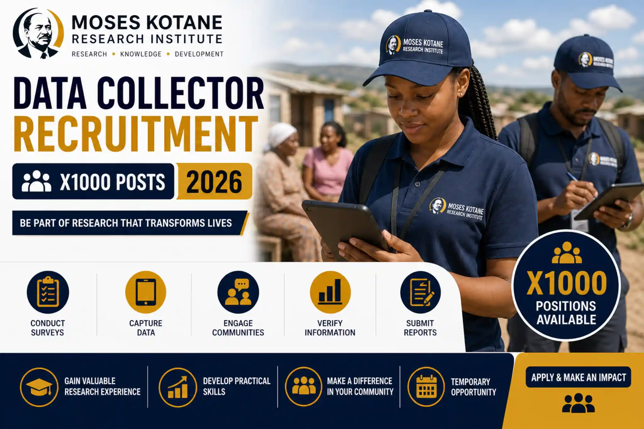 Moses Kotane Research Institute Data Collector Recruitment (X1000 Posts) 2026