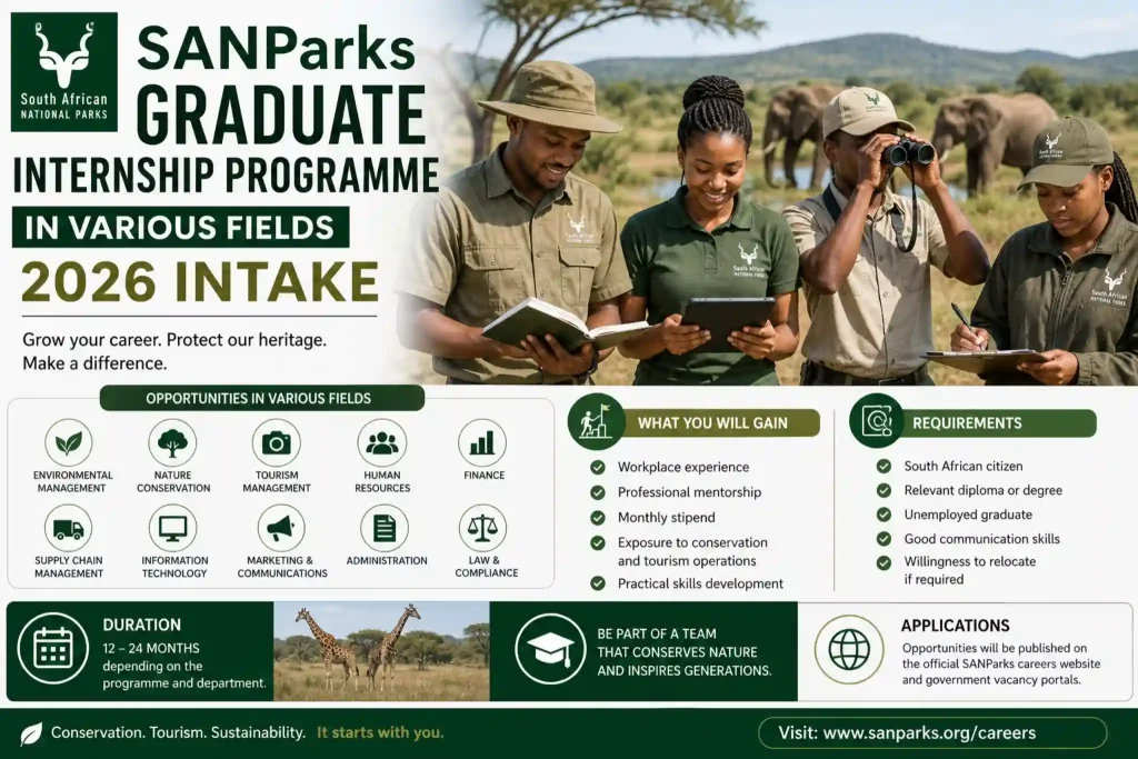 SANParks Graduate Internship Programme in Various Fields 2026 Intake
