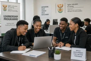 oung South Africans participating in a government learnership programme in an office environment