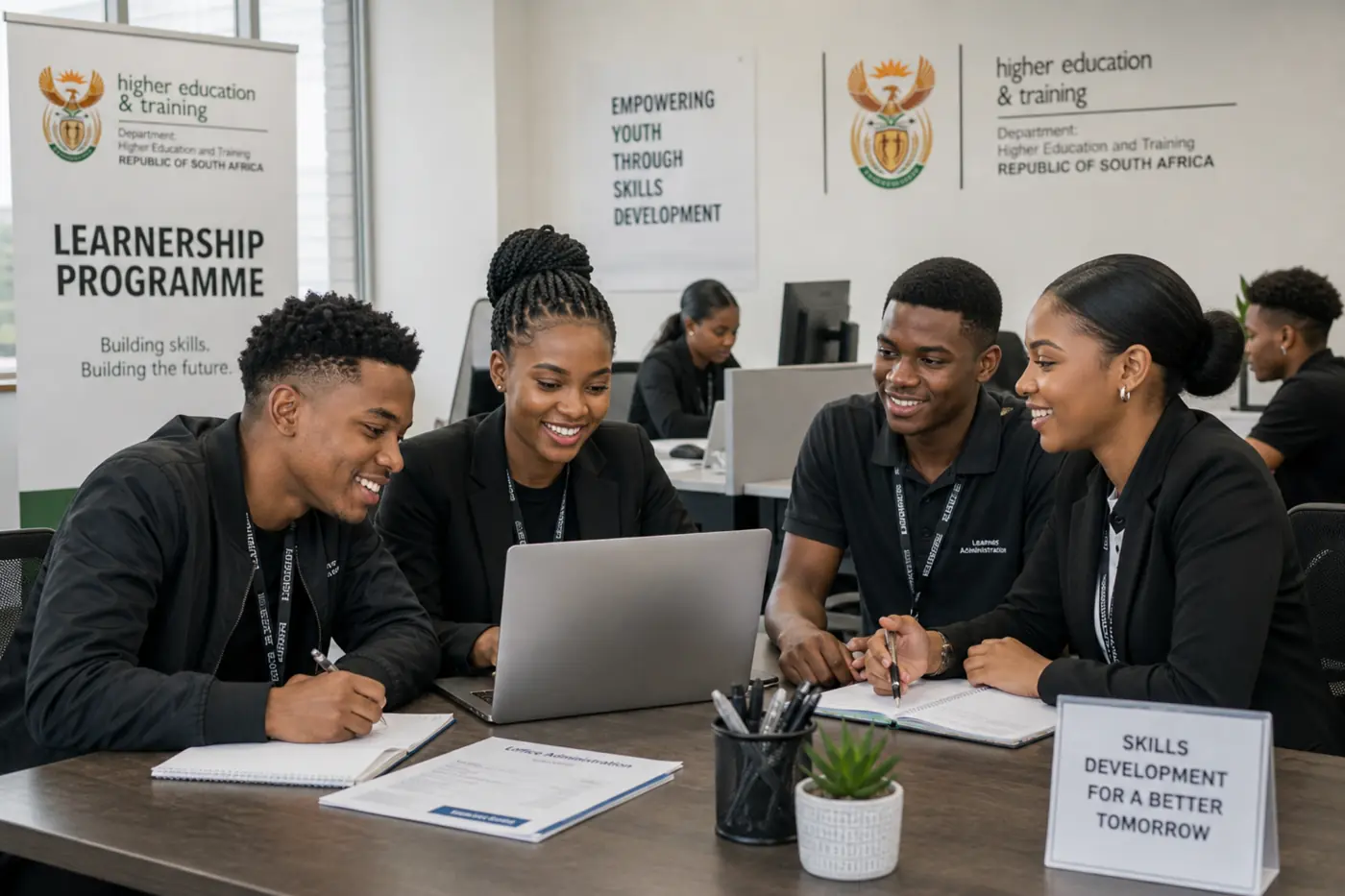 oung South Africans participating in a government learnership programme in an office environment