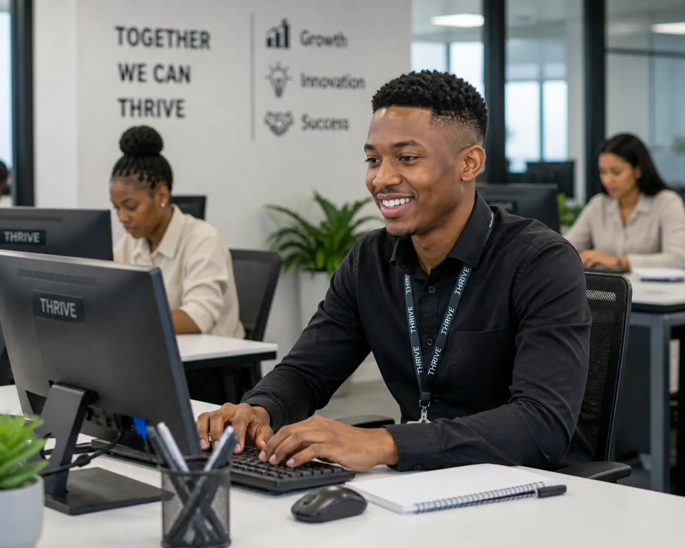 Young South Africans working in entry level jobs in a modern office environment
