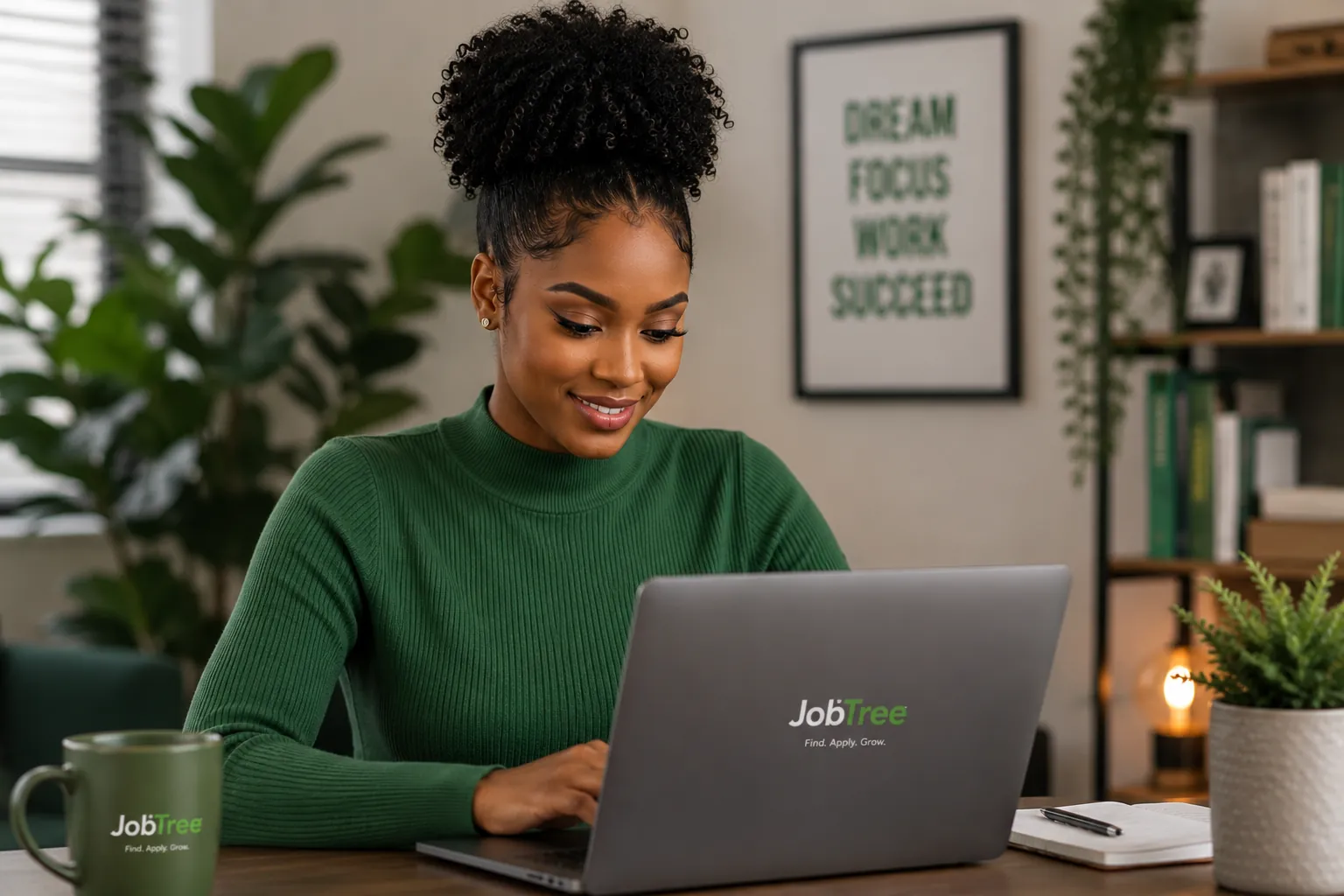 Young South African woman applying for jobs on her laptop